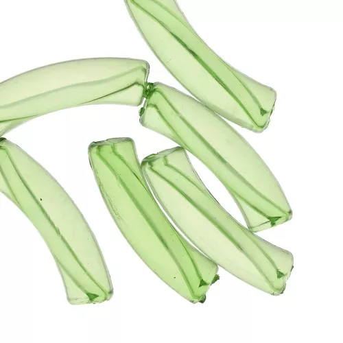 Clear acrylic 32x8 mm curved tube beads - Light green x6