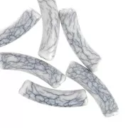 32x8 mm curved tube beads in opaque acrylic - crackle effect - White x6