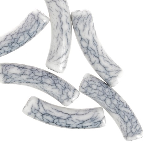 32x8 mm curved tube beads in opaque acrylic - crackle effect - White x6