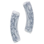 32x8mm Curved tube beads in opaque acrylic - crackle effect - White x6