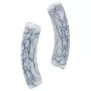 32x8mm Curved tube beads in opaque acrylic - crackle effect - White x6