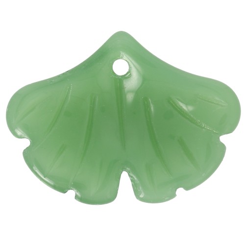 15x20mm Glass Ginkgo Leaf Pendant - Green x1