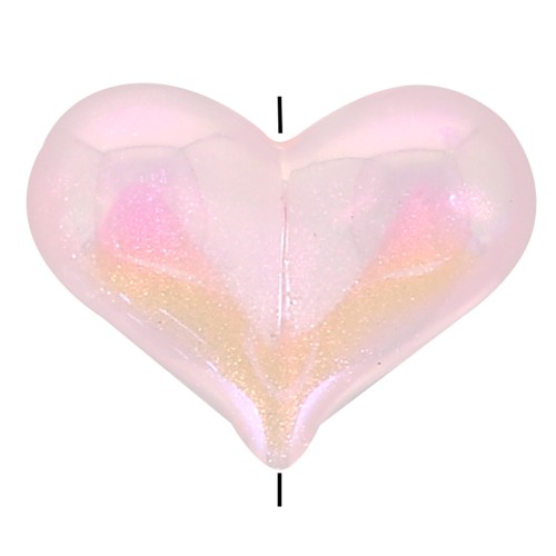 17x22mm Acrylic heart bead - Iridescent pink AB effect x1