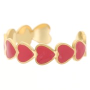 316L stainless steel epoxy resin Adjustable heart ring S52 to S58 - Gold - Red x1|raw }}