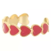 316L stainless steel epoxy resin Adjustable heart ring S52 to S58 - Gold - Red x1