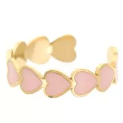 316L stainless steel epoxy resin Adjustable heart ring S52 to S58 - Gold - Pink x1