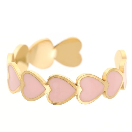 316L stainless steel epoxy resin Adjustable heart ring S52 to S58 - Gold - Pink x1