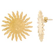 30mm 304L stainless steel Sunburst hammered earrings - gold x2