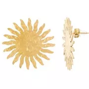 30mm 304L stainless steel Sunburst hammered earrings - gold x2