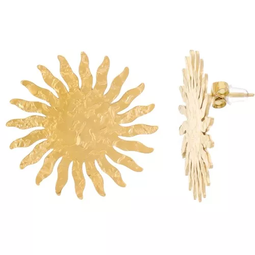30mm 304L stainless steel Sunburst hammered earrings - gold x2