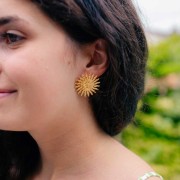 30mm 304L stainless steel Sunburst hammered earrings - gold x2