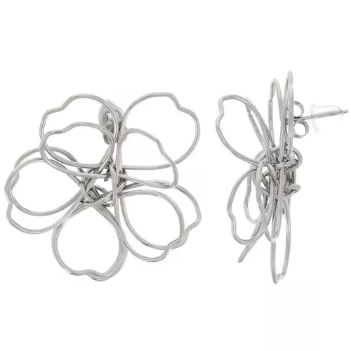 35mm 316L stainless steel Flower wire earrings - 3D x2