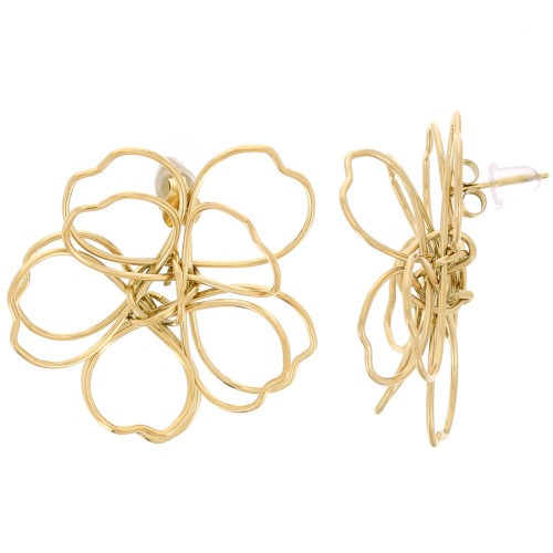 Flower wire earrings - 3D volume - 35 mm 304 Gold stainless steel x2