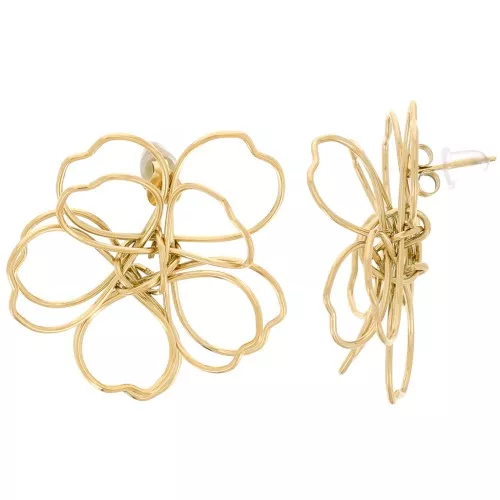 Flower wire earrings - 3D volume - 35 mm 304 Gold stainless steel x2