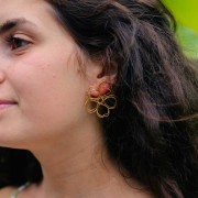 Flower wire earrings - 3D volume - 35 mm 304 Gold stainless steel x2