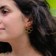 Flower wire earrings - 3D volume - 35 mm 304 Gold stainless steel x2