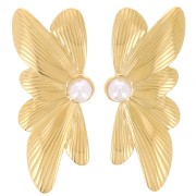 40x16mm Stainless steel 304L Half flower earrings pearly cabochon - Gold x2