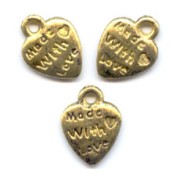 Heart charms 13mm Gold tone x5
