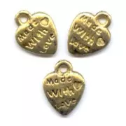 Heart charms 13mm Gold tone x5