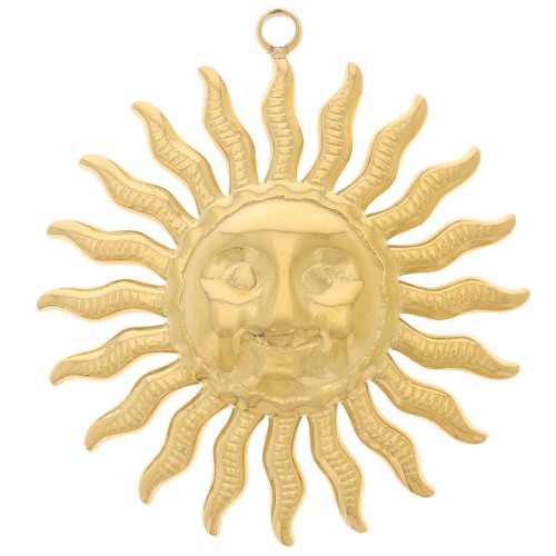 30mm 304L stainless steel face sun pendant - gold x1