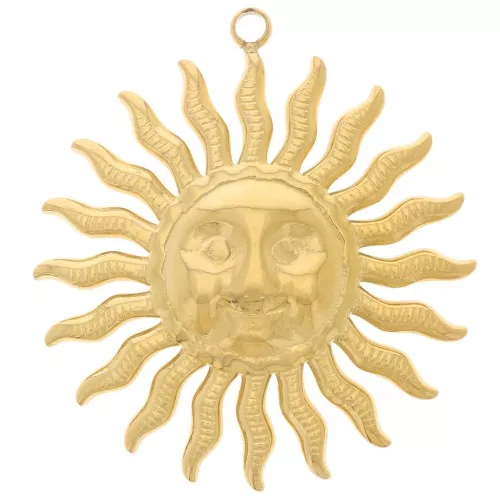 30mm 304L stainless steel face sun pendant - gold x1