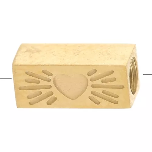 7x3mm 316L stainless steel Rectangular tube bead heart pattern - Gold x1