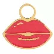 8x9mm Stainless steel 316L Mouth charm Epoxy resin - Gold - Red x1