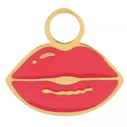 8x9mm Stainless steel 316L Mouth charm Epoxy resin - Gold - Red x1