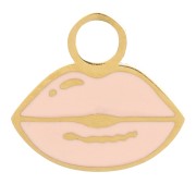 8x9mm Stainless steel 316L Mouth charm Epoxy resin - Gold - Light pink x1