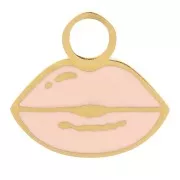 8x9mm Stainless steel 316L Mouth charm Epoxy resin - Gold - Light pink x1