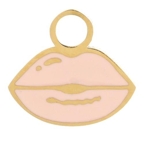 8x9mm Stainless steel 316L Mouth charm Epoxy resin - Gold - Light pink x1