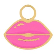 8x9mm Stainless steel 316L Mouth charm Epoxy resin - Gold - Fuchsia x1|raw }}
