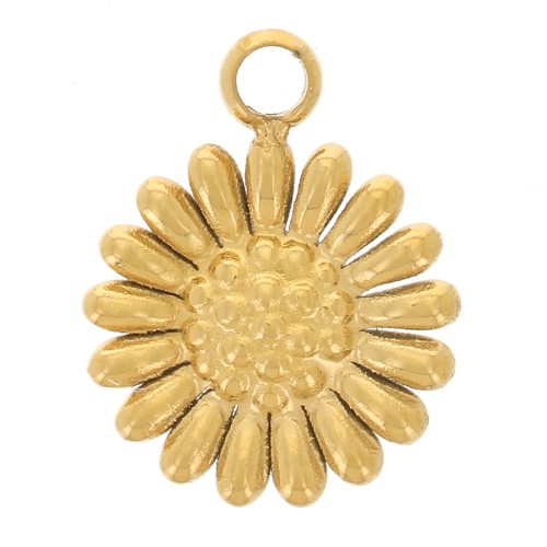 7mm Stainless steel 304L Sunflower charm - Gold x1
