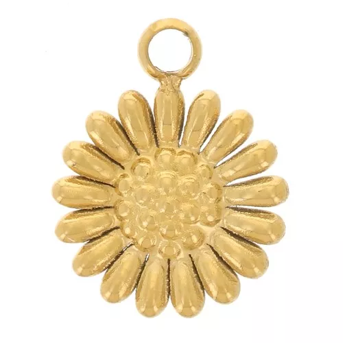 7mm Stainless steel 304L Sunflower charm - Gold x1