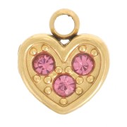 6.5x6mm 304L Gold Stainless Steel Heart Charm with Zirconium Oxides - Pink x1|raw }}