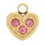 6.5x6mm 304L Gold Stainless Steel Heart Charm with Zirconium Oxides - Pink x1