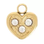 5x6mm 304L stainless steel Heart charm with zirconium oxides - Gold x1