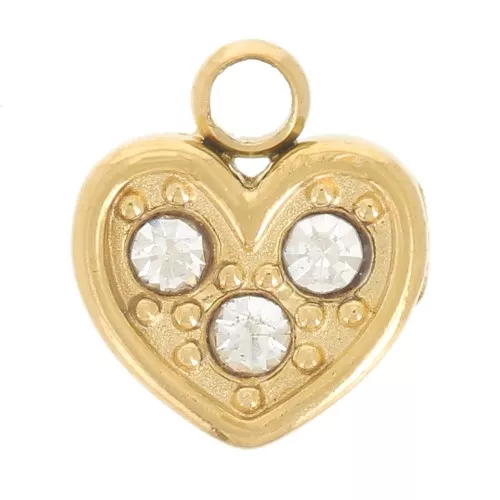 5x6mm 304L stainless steel Heart charm with zirconium oxides - Gold x1