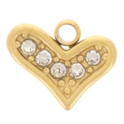 6.5x8mm 304L stainless steel Heart charm - zirconium oxides - Gold x1