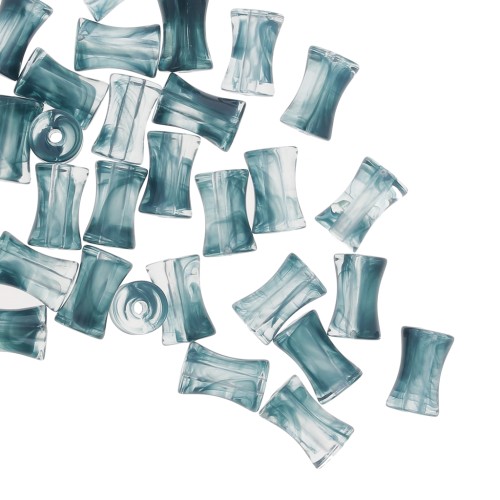 13x8mm Clear acrylic bamboo tube beads - Marbled Blue Grey x20