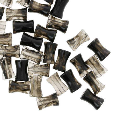 13x8mm Clear acrylic bamboo tube beads - Marbled Black x20