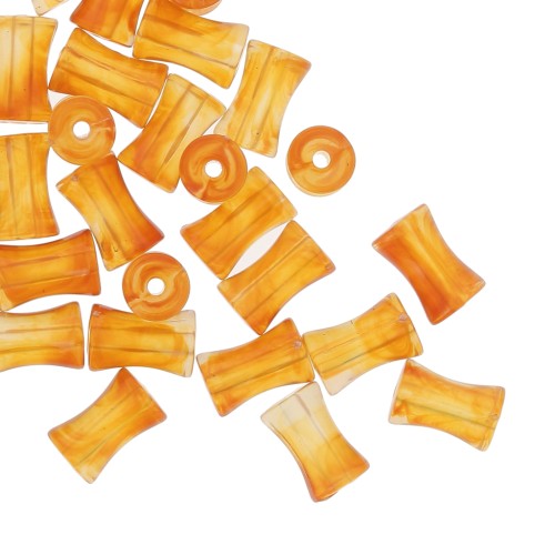 13x8mm Clear acrylic bamboo tube beads - Marbled Orange Yellow x20
