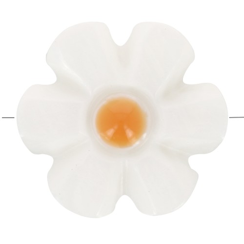 12mm mother-of-pearl flower bead - White - Orange x1