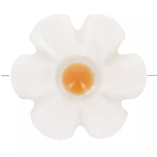 12mm mother-of-pearl flower bead - White - Orange x1