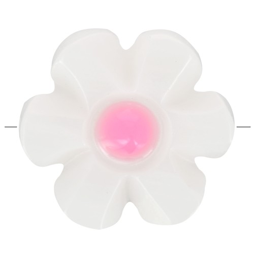 12mm mother-of-pearl flower bead - White - Pink x1