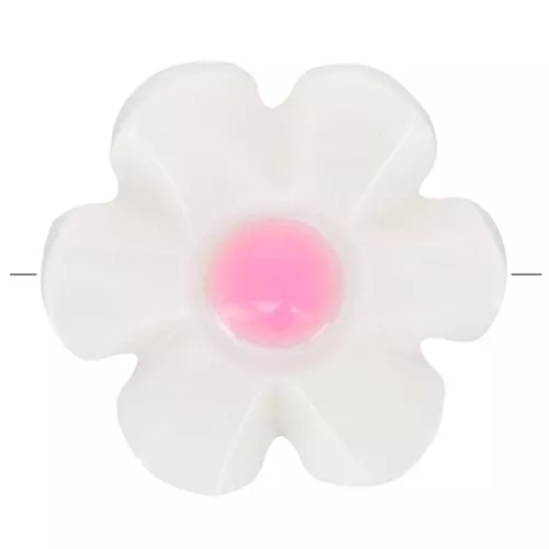 12mm mother-of-pearl flower bead - White - Pink x1