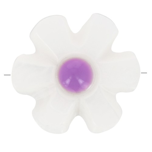 12mm mother-of-pearl flower bead - White - Violet x1