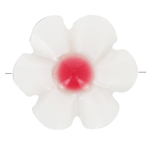 12mm mother-of-pearl flower bead - White - Coral Red x1