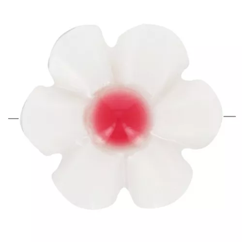 12mm mother-of-pearl flower bead - White - Coral Red x1