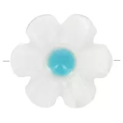 12mm mother-of-pearl flower bead - White - Blue x1